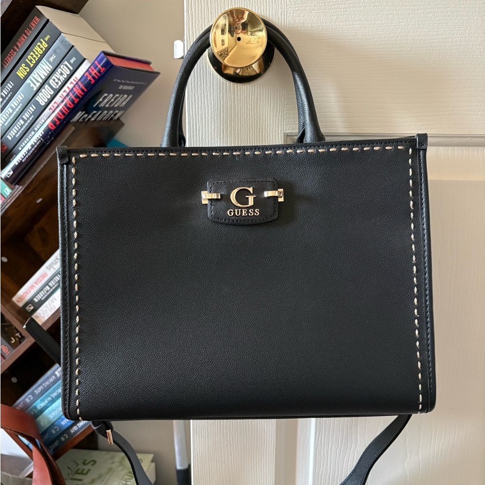 Guess Black Satchel with Gold Accents
